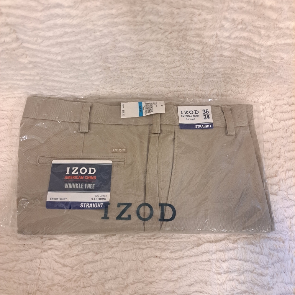 New IZOD 36/34 Cream Slacks Straight Leg